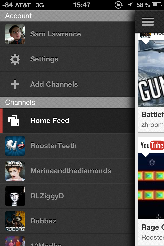 YouTube iPhone App Menu Navigation