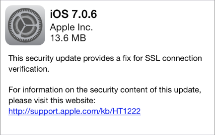 iOS 7.0.6 update notice