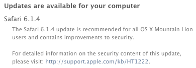 Safari 6.1.4 update notice