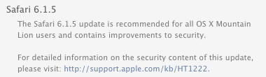 Safari 6.1.5 update information