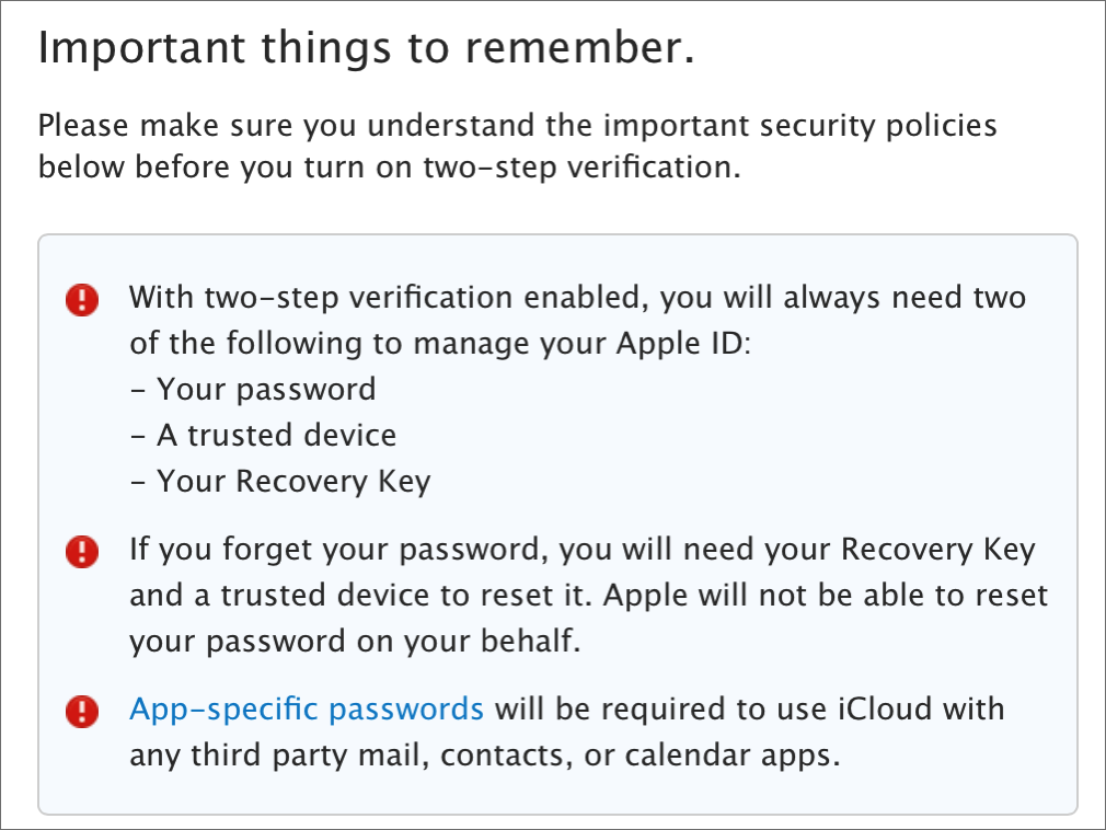 understand security policies before you turn on two-step verification
