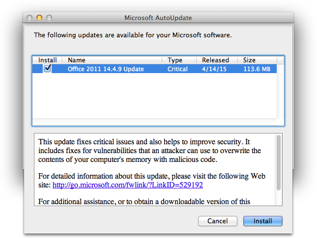 Ms15-033 Microsoft Office 2011 (14.4.9 Update For Mac
