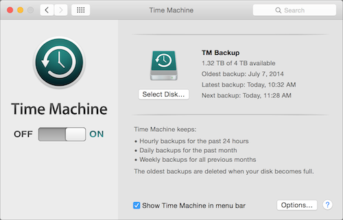 Backing up media files with Time Machine image
