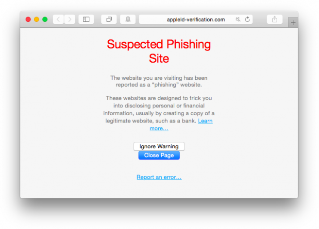 apple phishing spyware on mac os warning