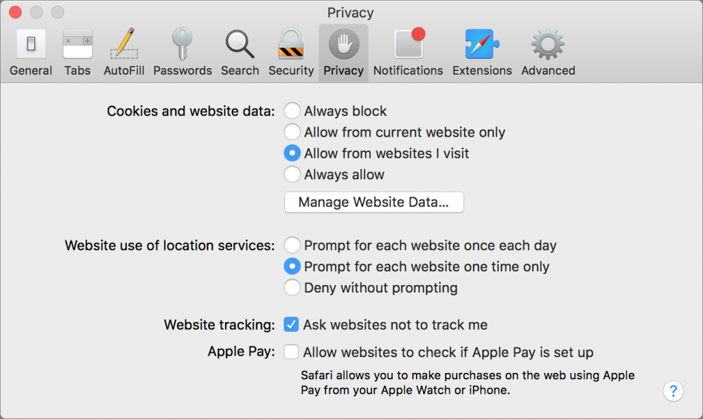 browser settings in safari