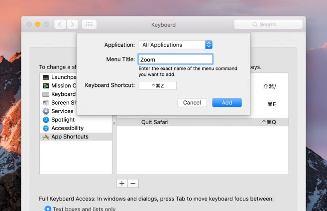 shortcut key to start recording zoom for mac