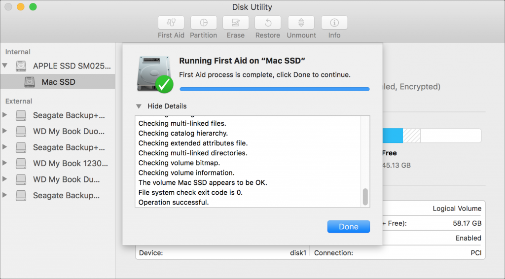 mac disk image incorrect free space first aid