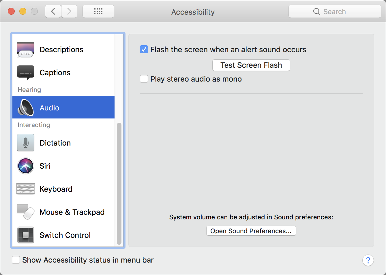 Accessibility Audio Options