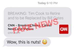 iOS Safari iMessage bug fake headline example