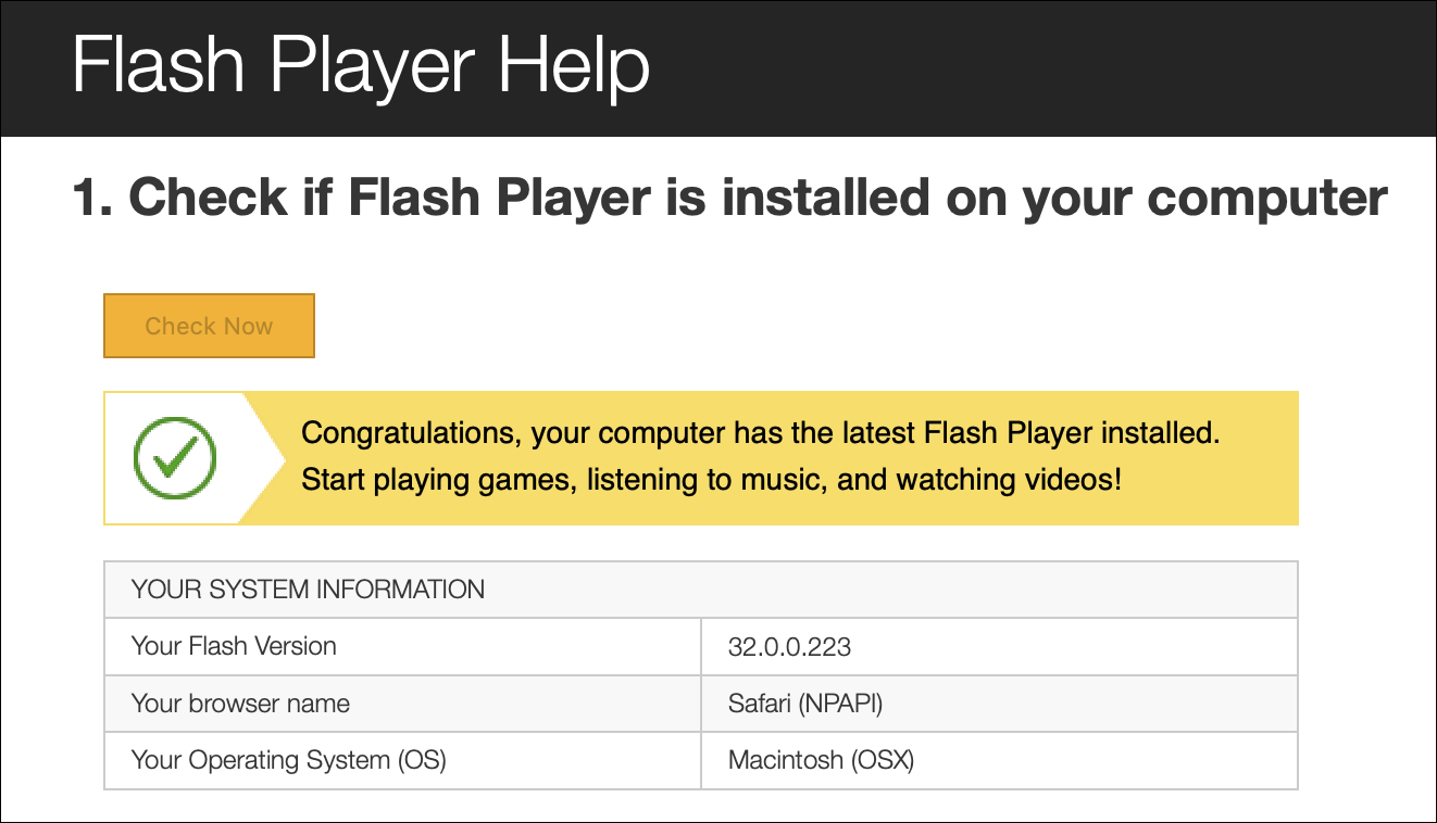 adobe flash player version check firefox