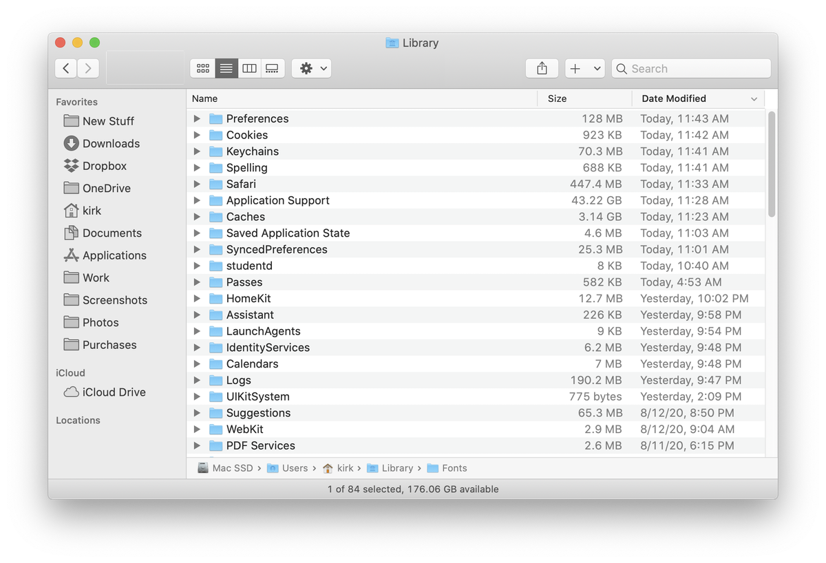 removing the font folder from my library folder on mac