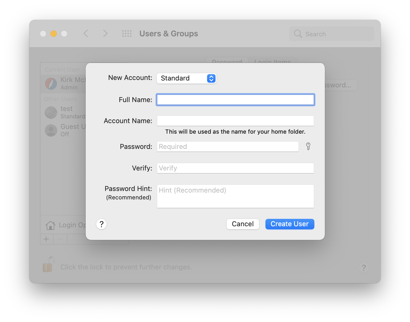 create mac admin account