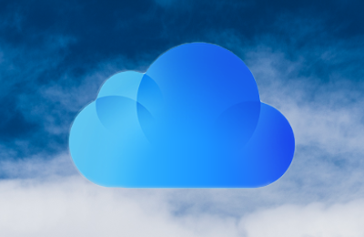 stylized Apple iCloud logo in the clouds blue on white