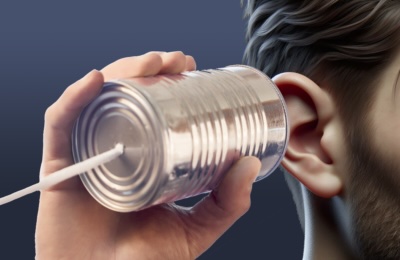 can with string held to ear, representing video and audio phone call messaging apps privacy