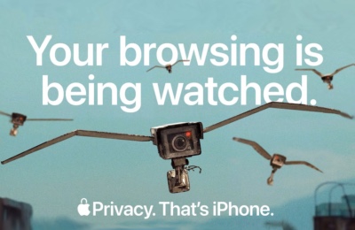 Apple Flock iPhone Safari privacy ad Your browsing is being watched security camera bats birds