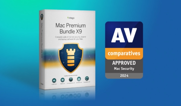 Intego earns AV-Comparatives Approved Mac Security Product Award for the year ending 2024, with Intego Mac Premium Bundle X9 box art