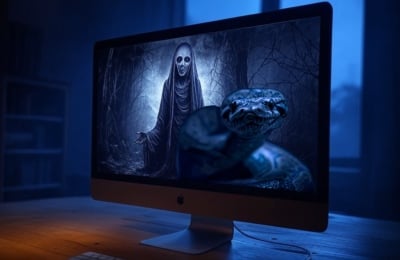 Mac macOS OSX malware on iMac with ghostly figure and python Adload