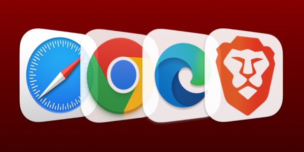 macOS browser app icons of Apple Safari and Chromium-based browsers Google Chrome, Microsoft Edge, and Brave